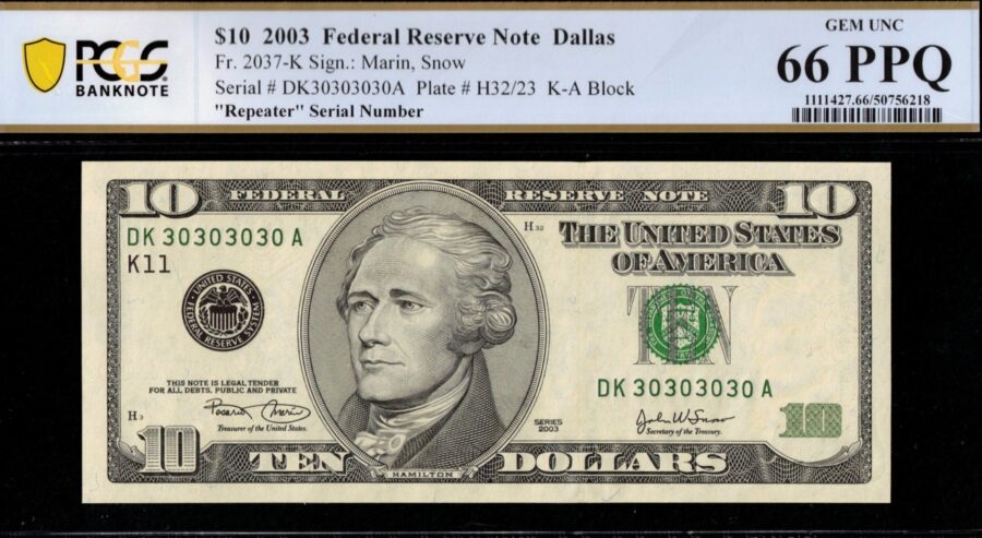 2003 $10 FRN DK30303030A 66Q