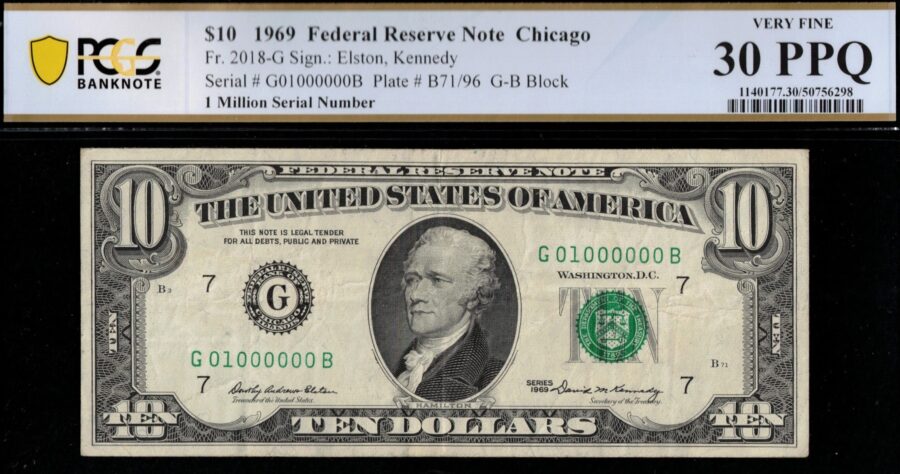 1969 $10 FRN G01000000B 30Q