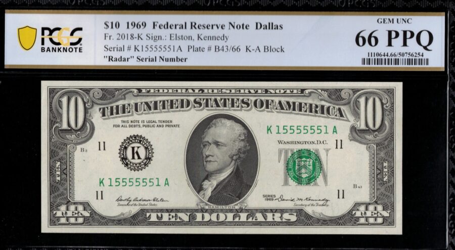 1969 $10 FRN K15555551A 66Q