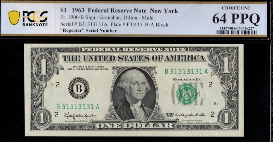 1963 $1 FRN B31313131A 64Q