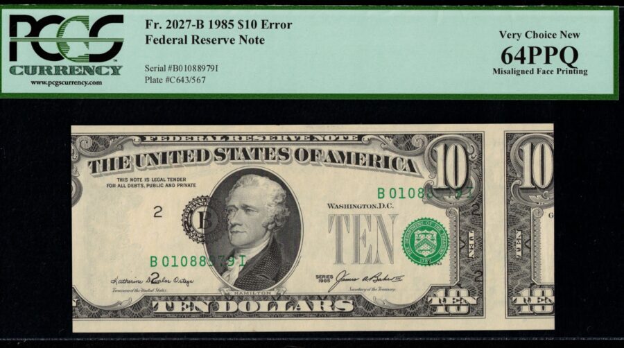 1985 $10 FRN MIS-ALIGNMENT ON 2ND 64Q