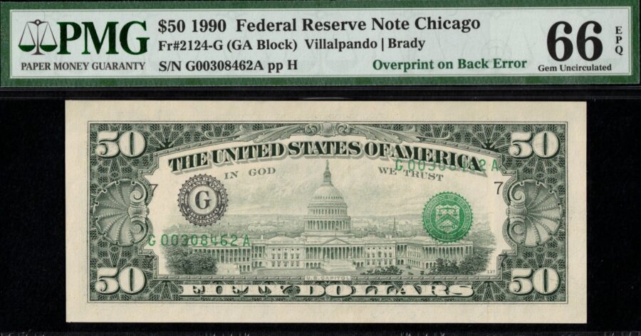 1990 $100 FRN "OVER-PRINT ON BACK" 66Q