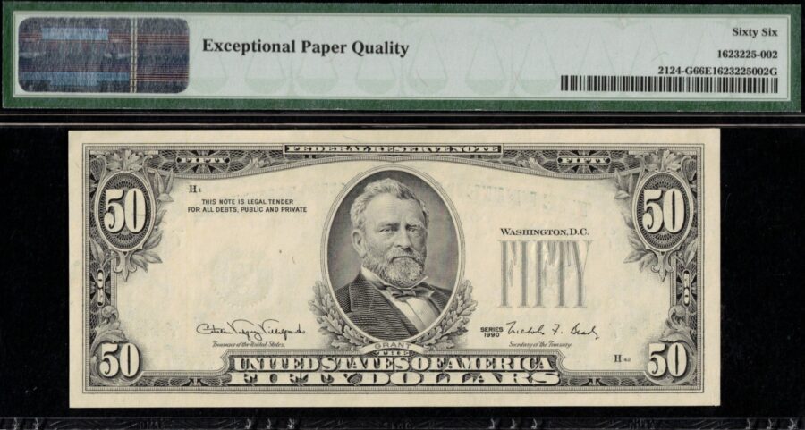 1990 $100 FRN "OVER-PRINT ON BACK" 66Q