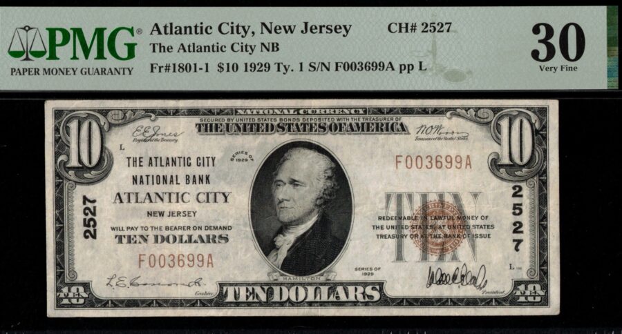 1929 $10 THE NB OF ATLANTIC CITY NJ