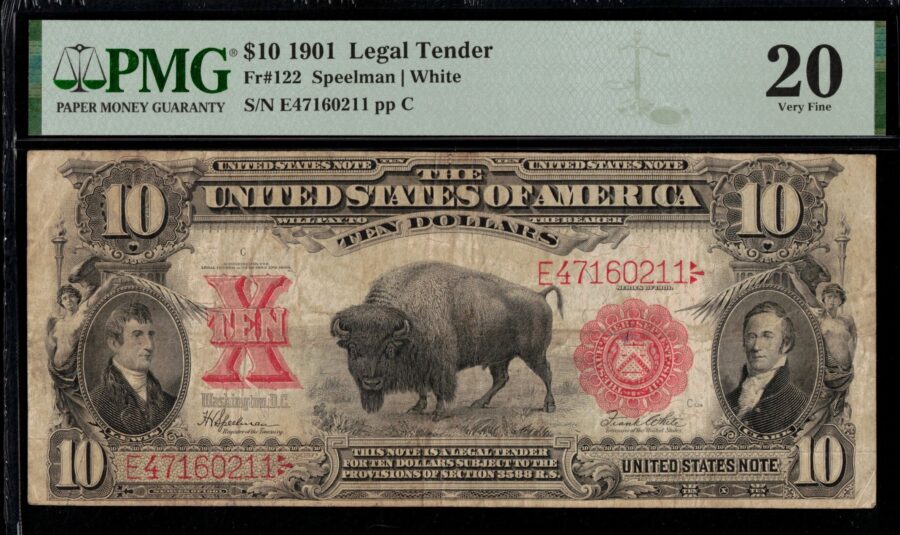 FR-122 1901 $10 LT BISON P.M.G #20