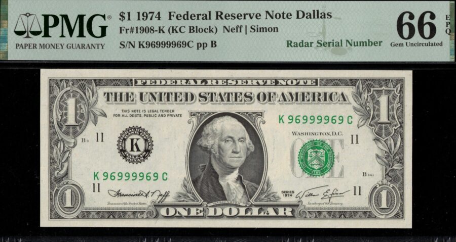 1974 $1 FRN K96666669-96999969C 66Q