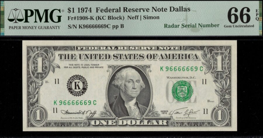 1974 $1 FRN K96666669-96999969C 66Q