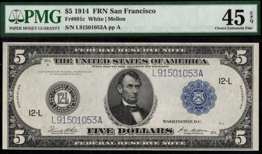 FR-891C 1914 $5 FRN SAN FRAN 45Q