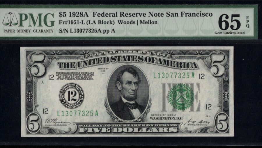 1928A $5 FRN L13077325A #65Q