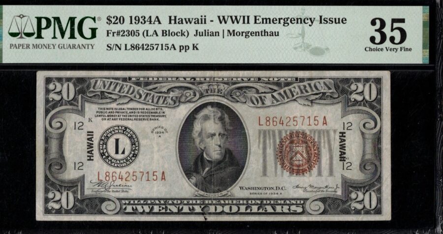 1934A $20 FRN "HAWAII" LS54512853C 35