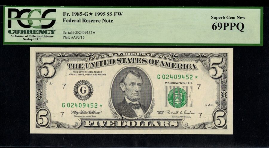 1995 $5 FRN G02409452* 69PPQ