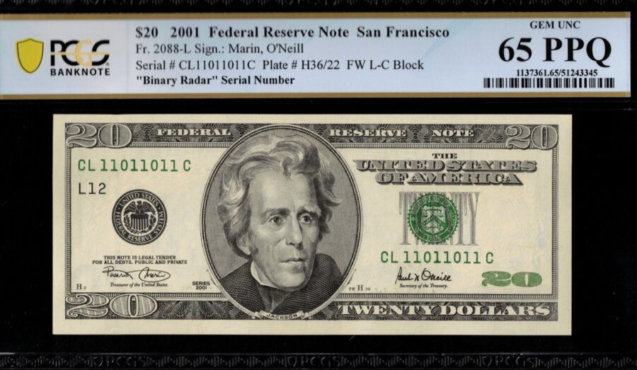 2001 $20 FRN CL11011011C 65Q