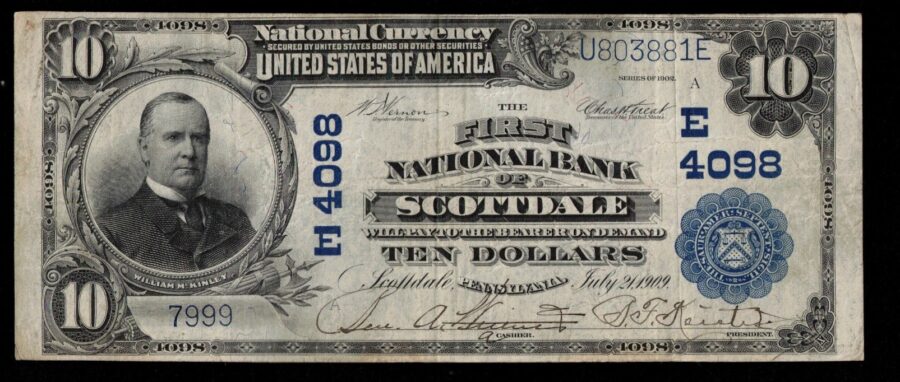 1902 $10 THE F NB OF SCOTTDALE PA