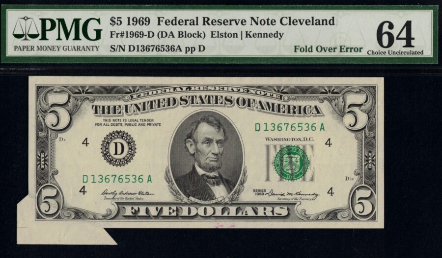 1969 $5 FRN FOLD-OVER ERROR #64