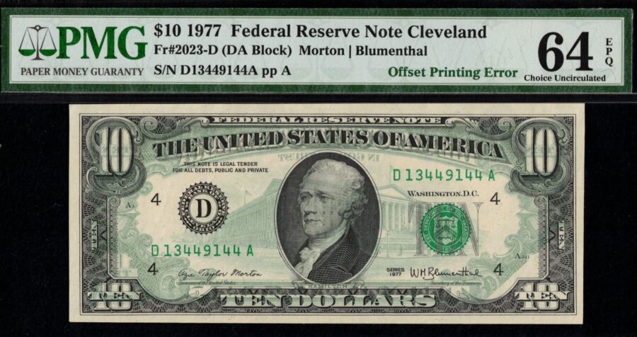 1974 $10 FRN BCK TO FRT OFFSET 64Q