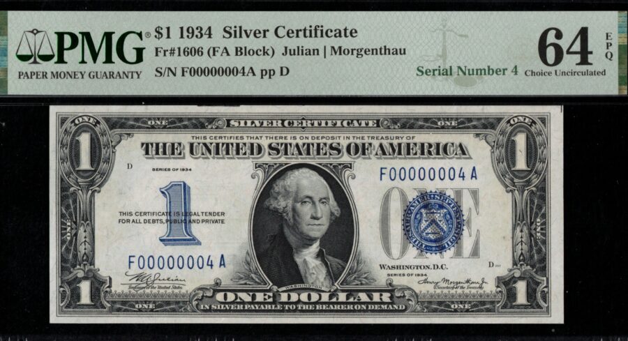 1934 $1 SILVER F00000004A 64Q