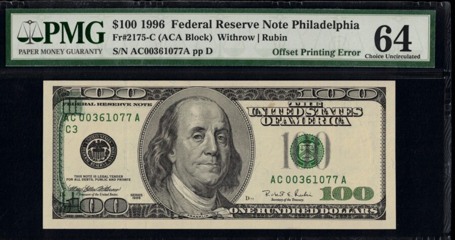 1996 $100 FRN "OFFSET ERROR" #64