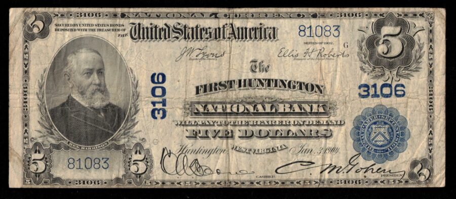 1902 $5 1ST HUNTINGTON NB W VIRGINIA