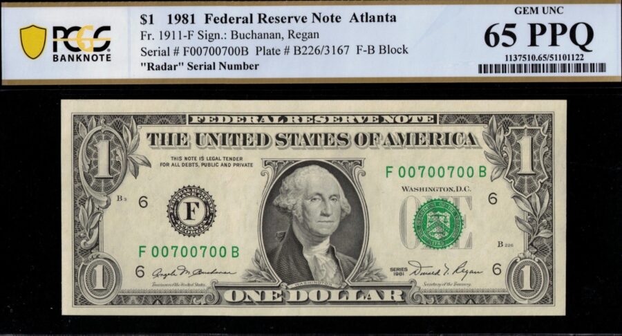 1981 $1 FRN F00700700B #65PPQ