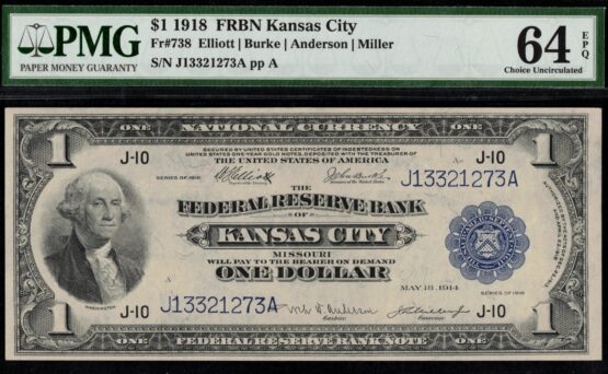 FR-738 1918 $1 FRBN J13321273A 64Q
