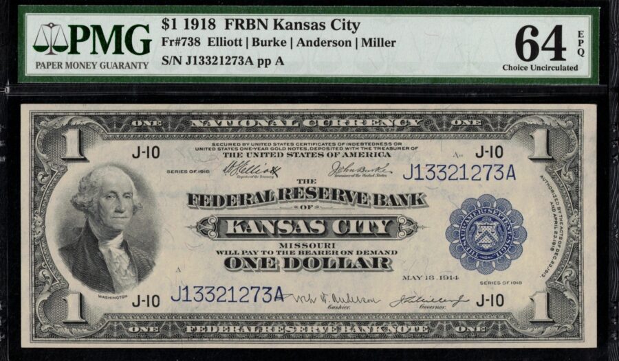 FR-738 1918 $1 FRBN J13321273A 64Q