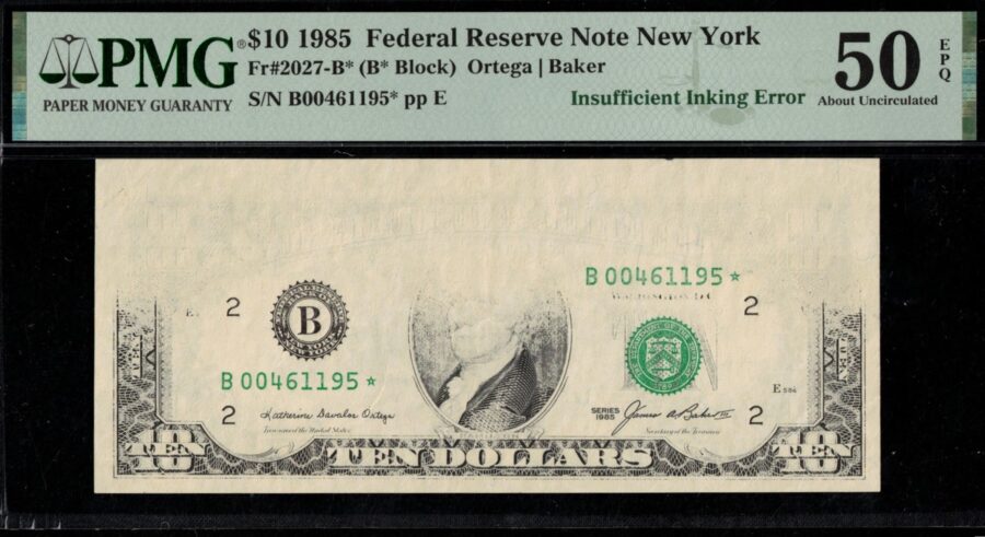 1985 $10 FRN INSUFFICIENT INK *STAR* 50Q