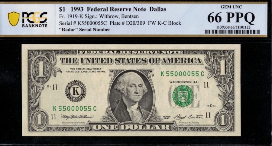 1993 $1 FRN K55000055C 66PPQ