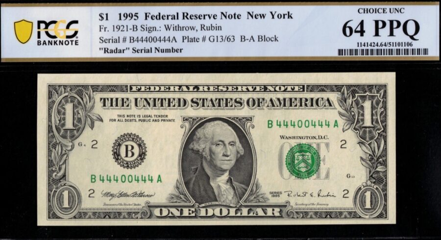 1995 $1 FRN B44400444A #64PPQ