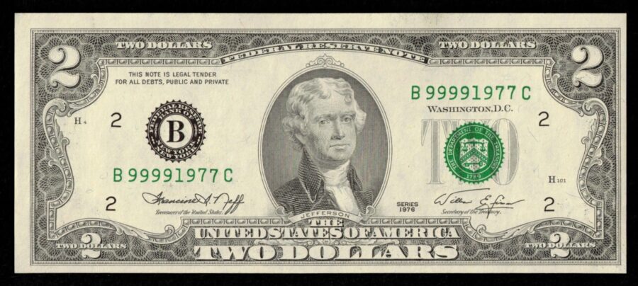 1976 $2 FRN B99991977C #1977