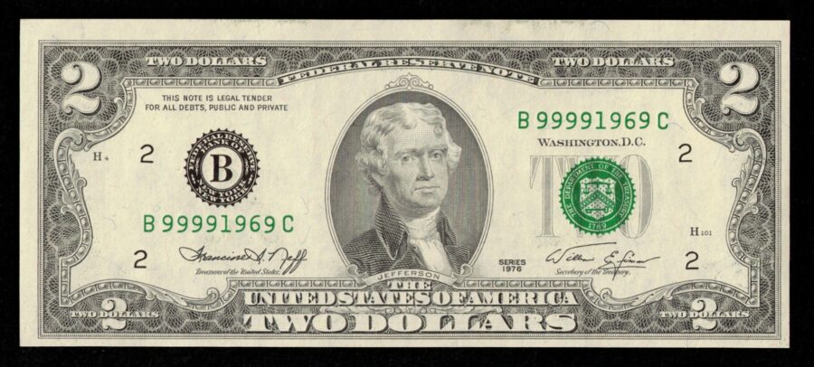 1976 $2 FRN B99991969C #1969