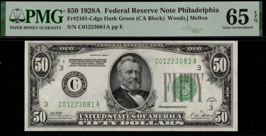 1928A $50 FRN C01223081A 65EPQ