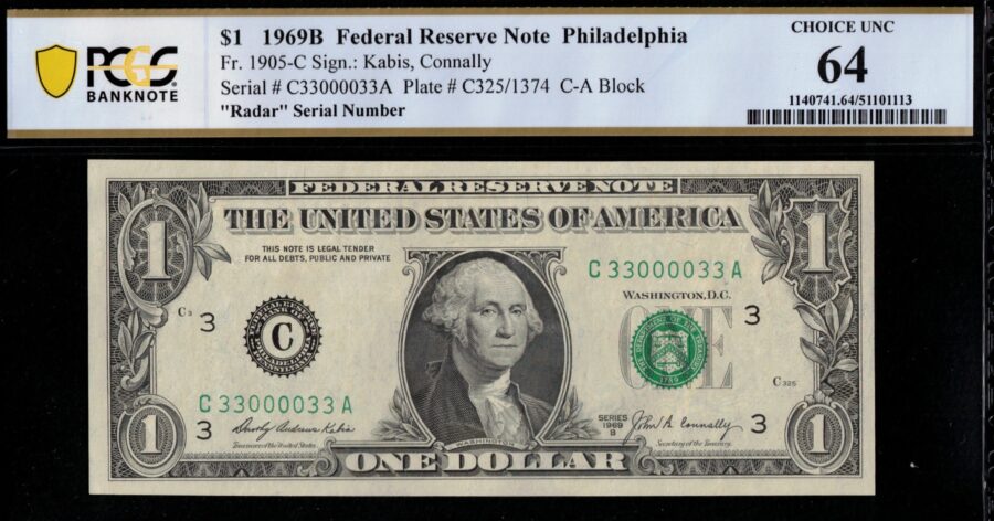 1969B $1 FRN C33000033A 64