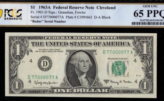 1963A $1 FRN D77000077A 65PPQ