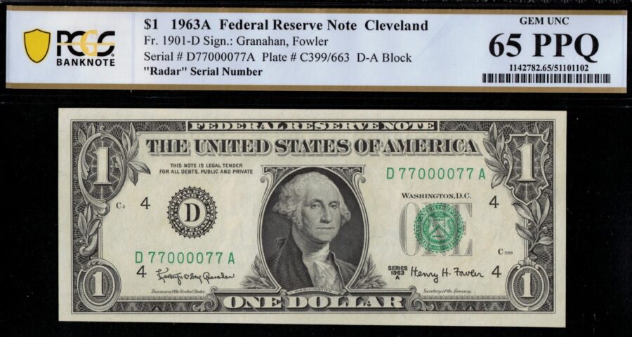1963A $1 FRN D77000077A 65PPQ