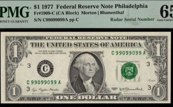 1977 $1 FRN C99099099A 65PPQ