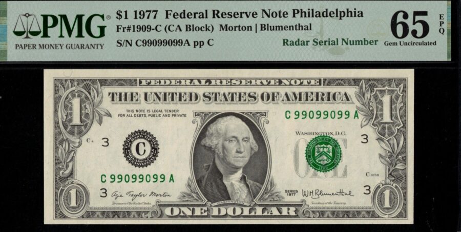 1977 $1 FRN C99099099A 65PPQ