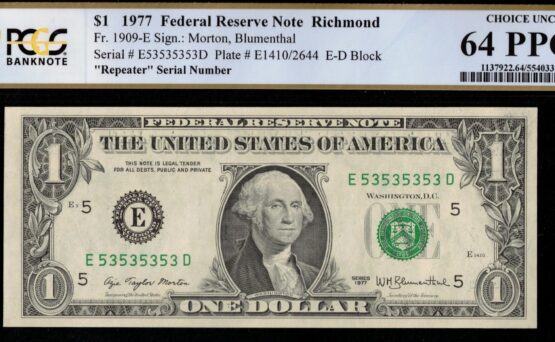 1977 $1 FRN E53535353A 64Q