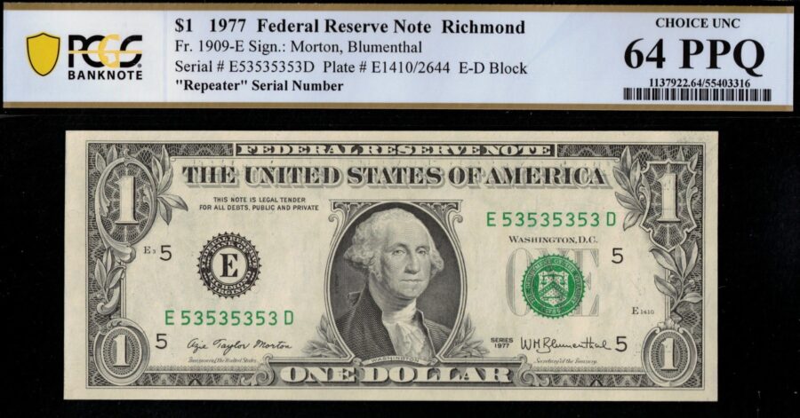 1977 $1 FRN E53535353A 64Q