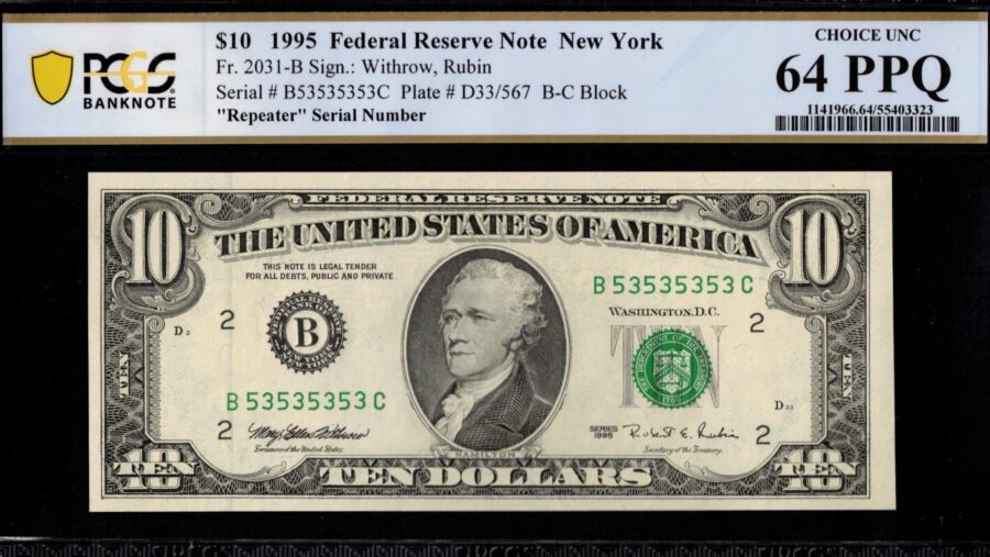 1995 $10 FRN B53535353C 64Q