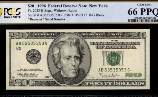 1996 $20 FRN AB53535353G 66Q