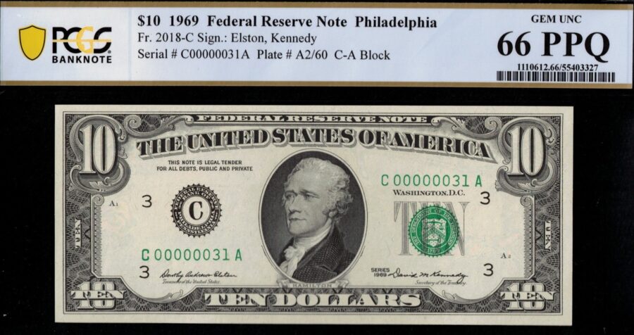 1969 $10 FRN C00000031A 66Q