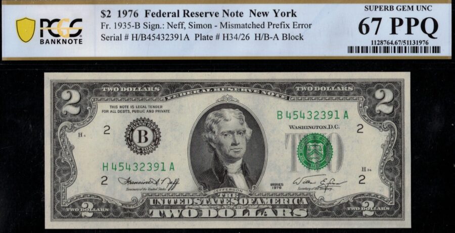 $2 1976 FRN B/H MIS-MATCH