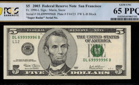 2003 $5 FRN DL69999996B 65Q