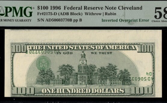 1996 $100 "INVERTED 3RD ON REVERSE"