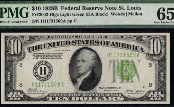 1928B $10 FRN L.G.S ST LOUIS 65Q