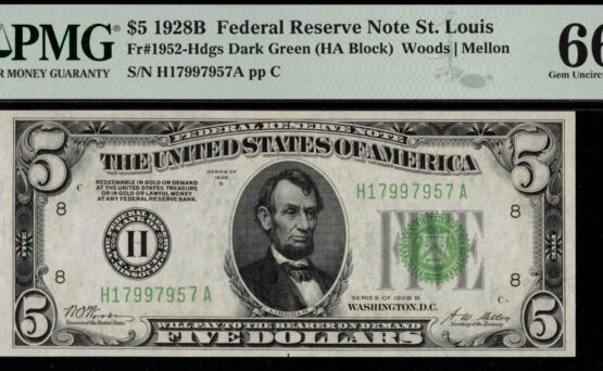 1928B $5 FRN D.G.S ST LOUIS 66Q
