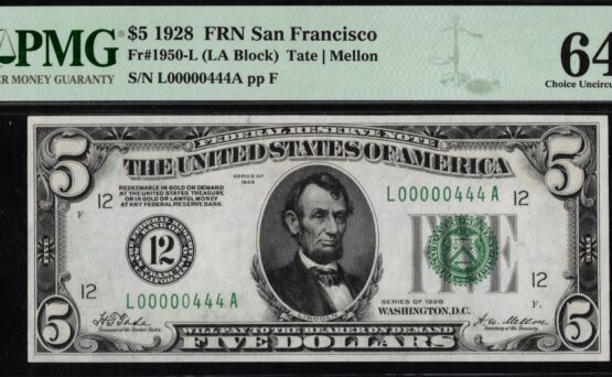 1928 $5 FRN L00000444A 64EPQ