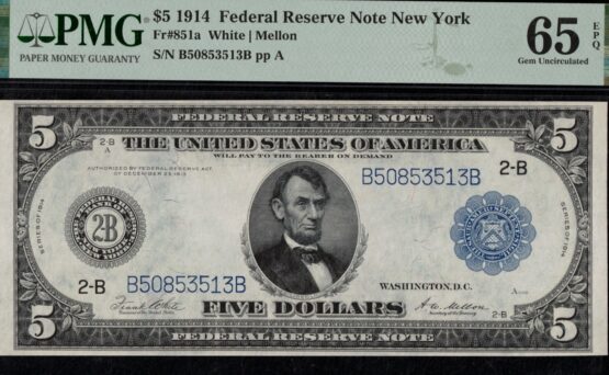 FR-851A 1914 $5 FRN NY 65Q