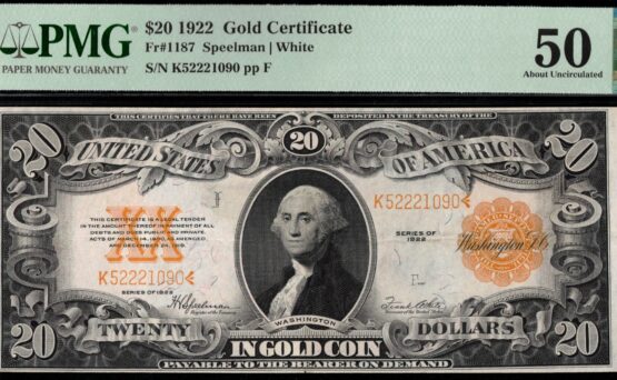 FR-1187 1922 $20 GOLD P.M.G #50