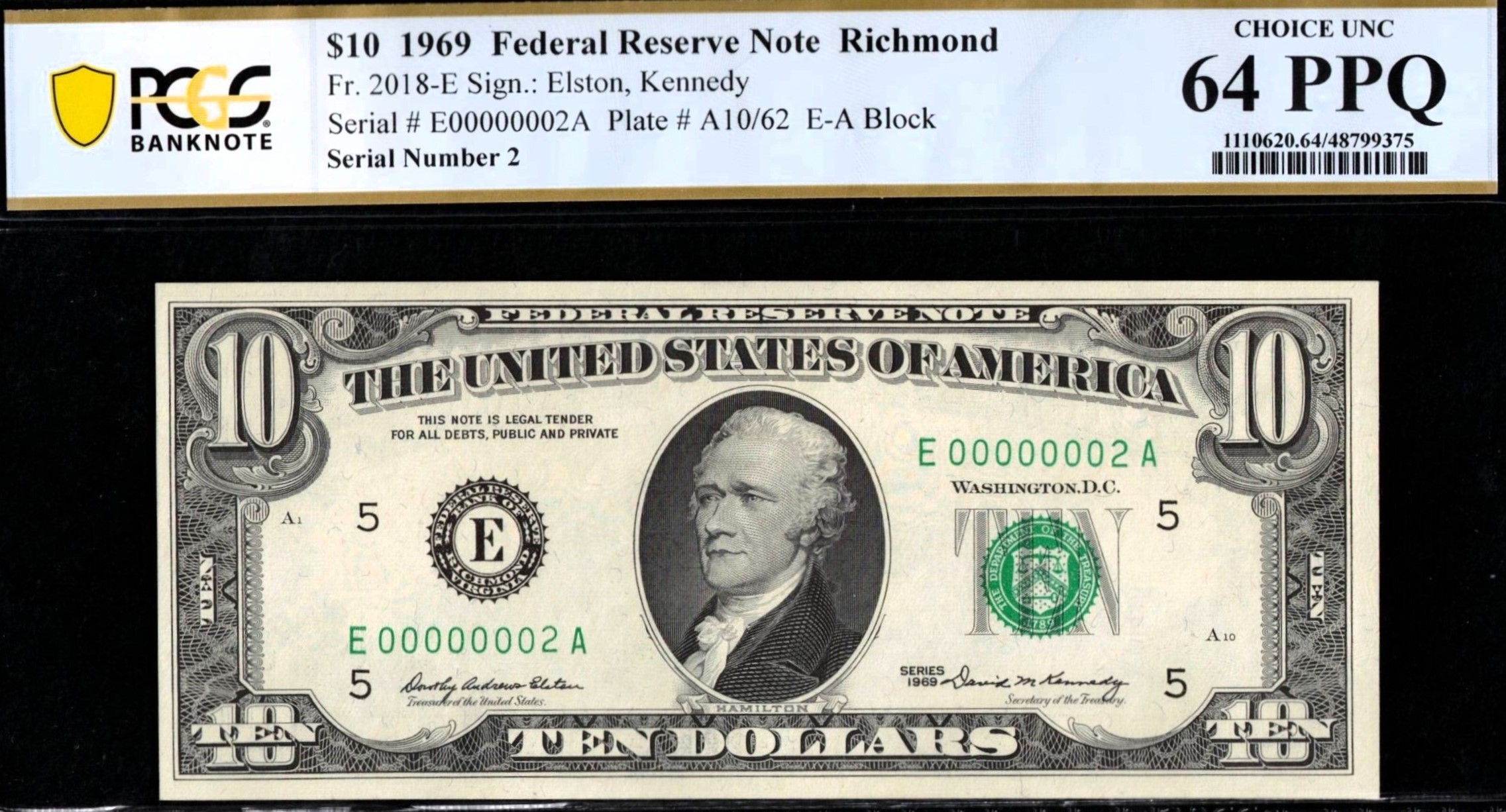 1969 $10 FRN E00000002A 64Q